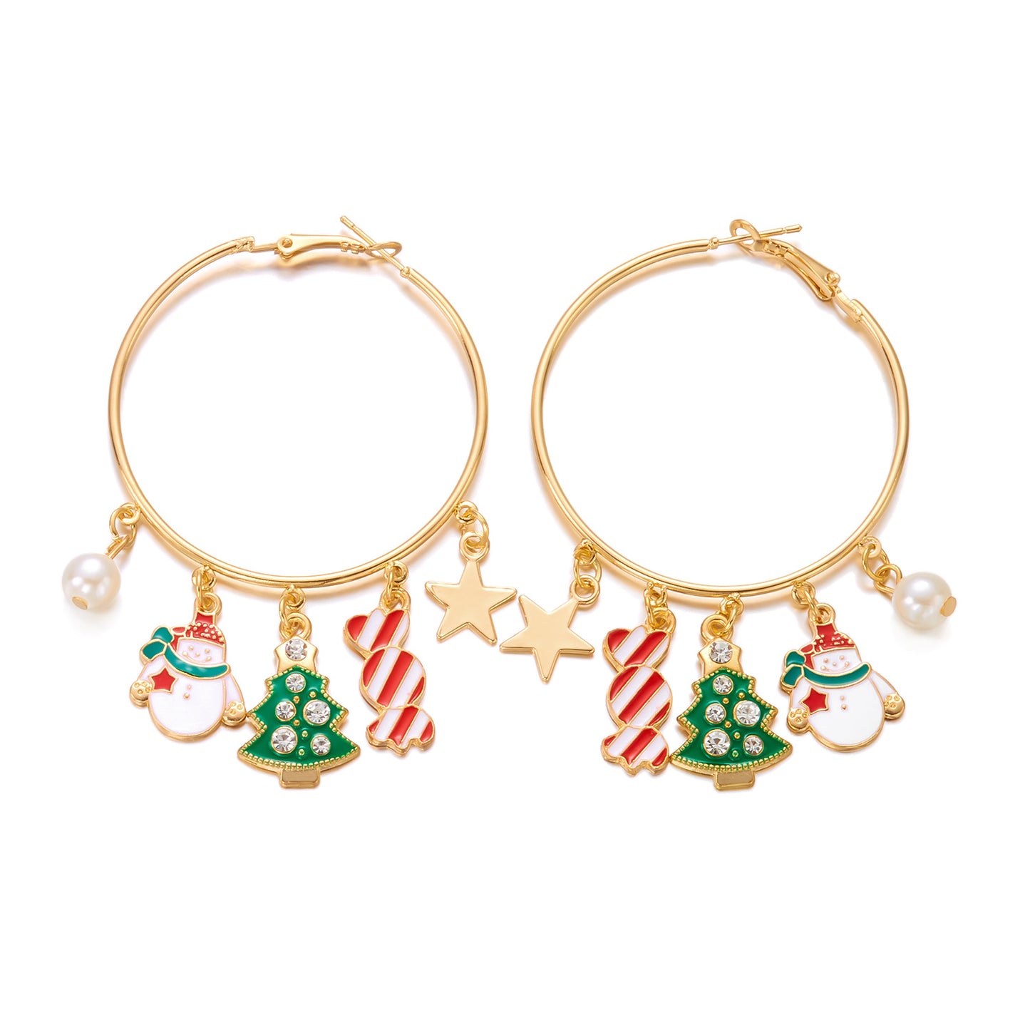 Set collana e orecchini a pendente con albero di Natale vintage a forma di fiocco di neve e Babbo Natale in lega di zinco con finitura placcata per donna