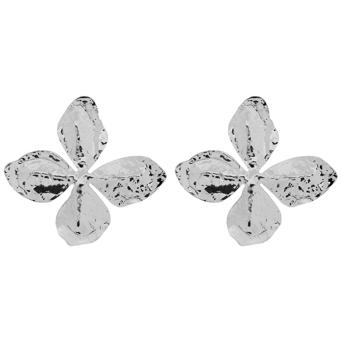 Exaggerated Floral Design Vintage-Style Metal Stud Earrings with Plated Finish and Petal-Shaped Metal Discs