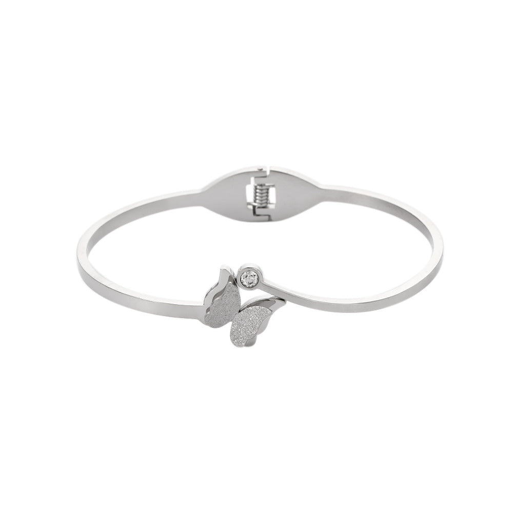 Minimalist Matte Titanium Steel Butterfly Bracelet for Women