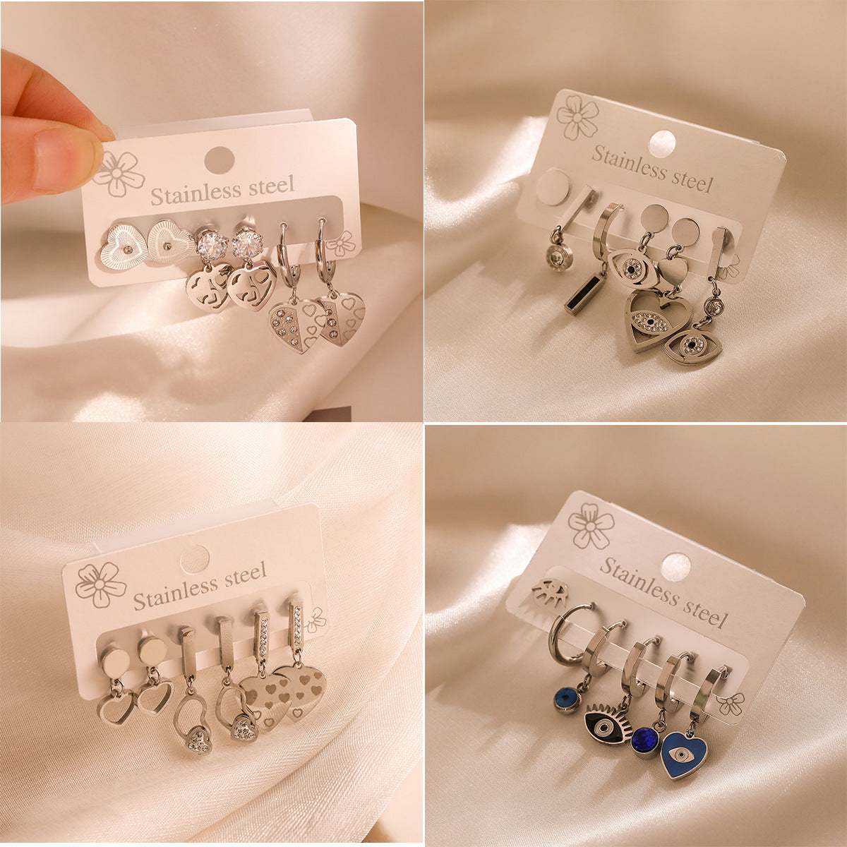 Orecchini da donna minimalisti in acciaio al titanio a forma di cuore irregolare geometrico, con placcatura in oro autentico e intarsio in zircone