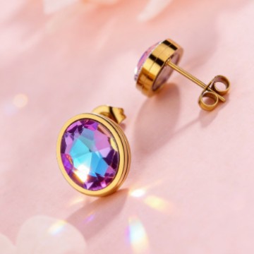 Minimalist Elegant Geometric Oval Stainless Steel Gold Plated Cubic Zirconia Stud Earrings