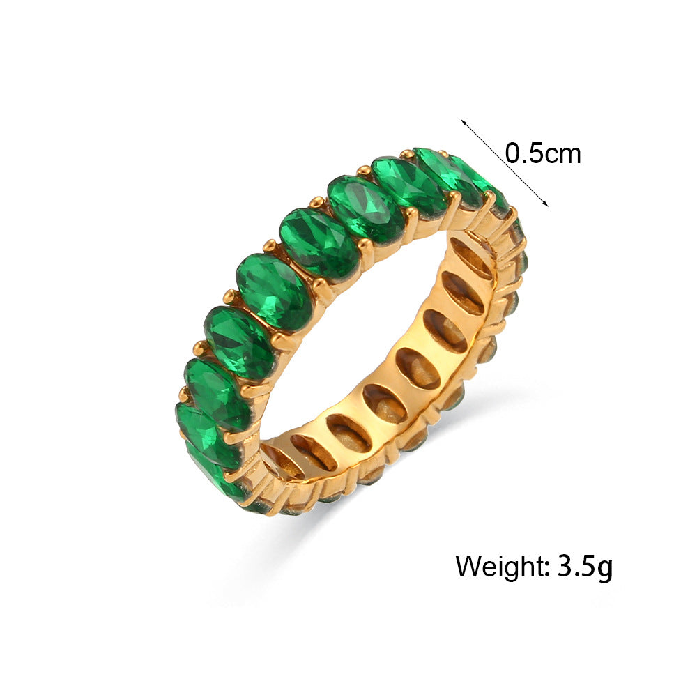 Anillo ovalado chapado en acero inoxidable minimalista de moda para mujer con acento de circonita