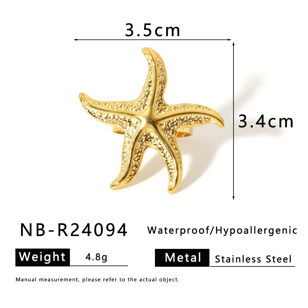 Anello Minimalista Cuore Fiore Farfalla in Acciaio Inossidabile con Intarsio di Perla e Placcatura Sottovuoto in Oro 18K