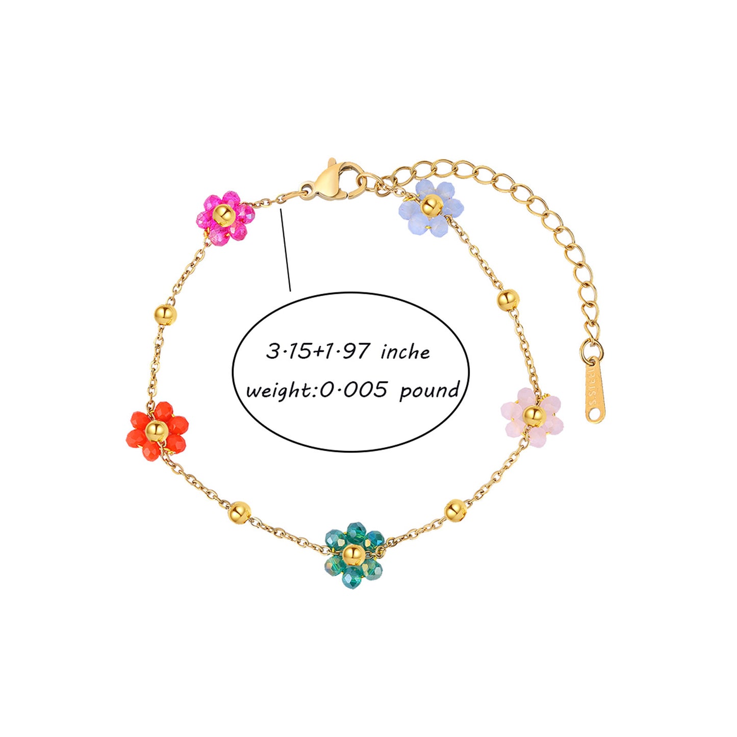 Set Collana e Bracciale da Donna con Perline e Fiori placcati in Acciaio Inossidabile, con Motivo Floreale di Tendenza