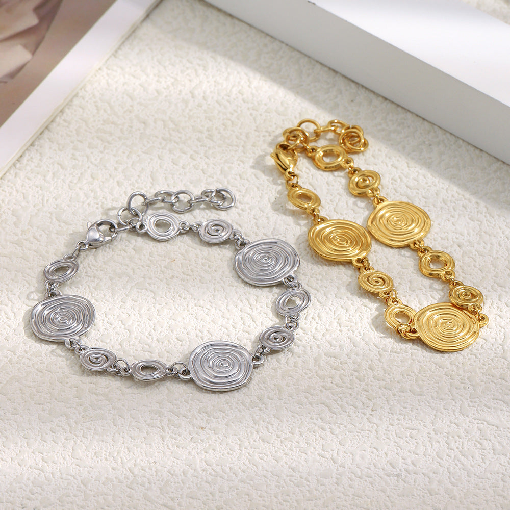 Bracciale da donna in acciaio inossidabile placcato oro 18 carati con abalone fossile geometrico ispirato al vintage