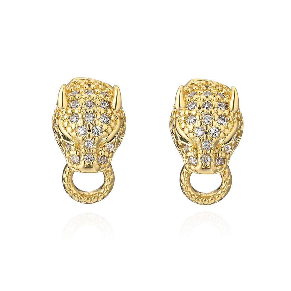 Orecchini da donna minimalisti in rame a forma di leopardo con placcatura in oro 18 carati e intarsio di zirconi