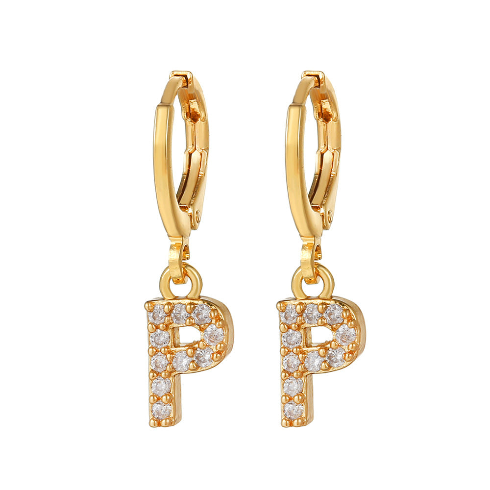 Minimalist Elegant Gold Plated Brass Micro-Inlaid Cubic Zirconia Letter Hoop Earrings for Women