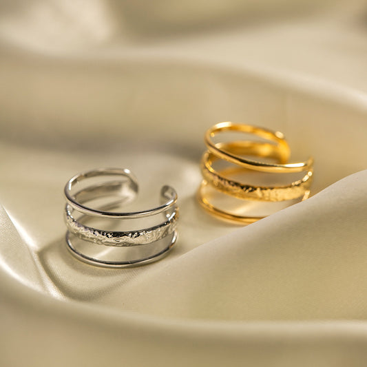 Anello Aperto a Tre Strati Geometrico Minimalista Gioielli da Donna in Acciaio Inossidabile Placcato Oro 18K