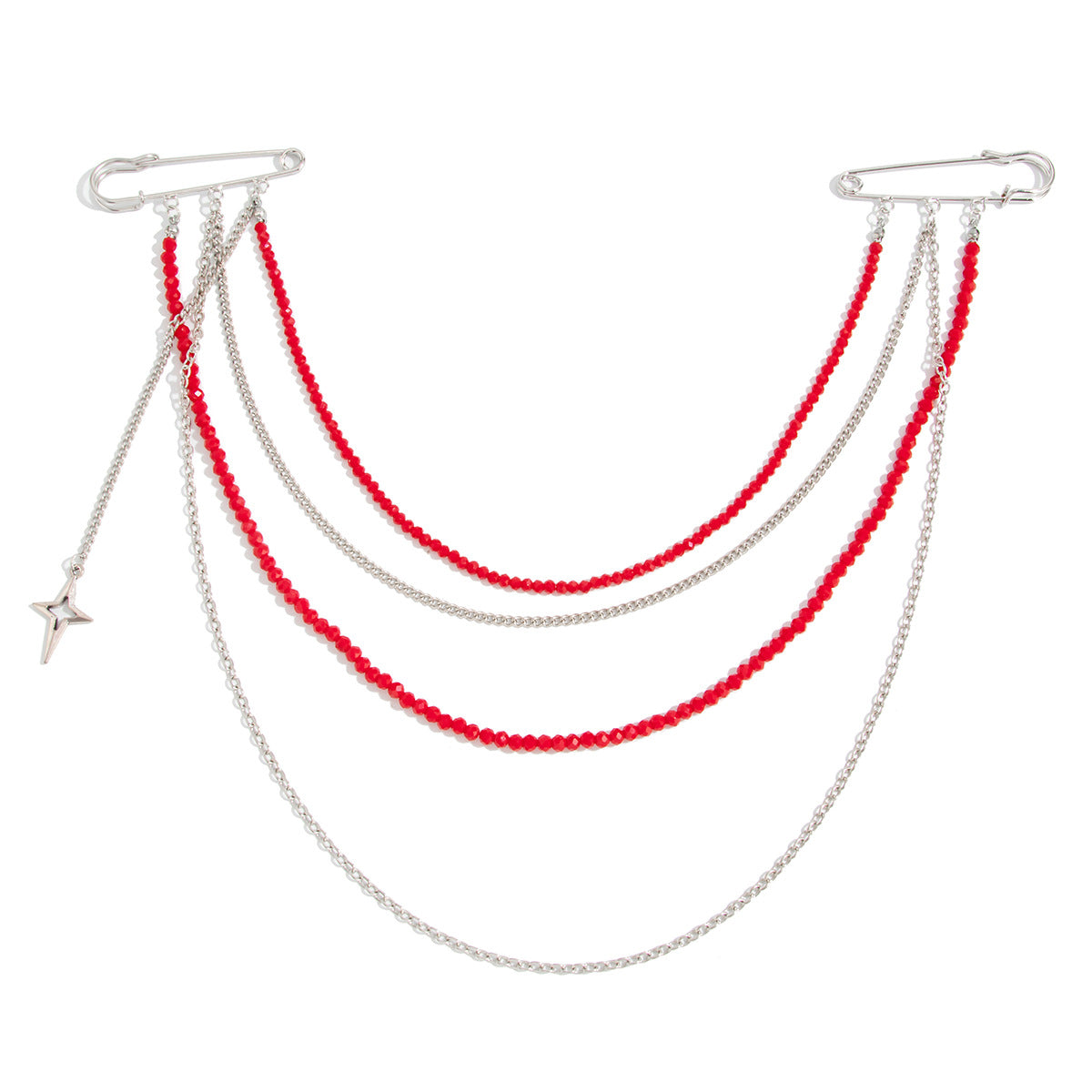 Hip-hop Star Plated Iron Brooch with Tassel Chain for Women