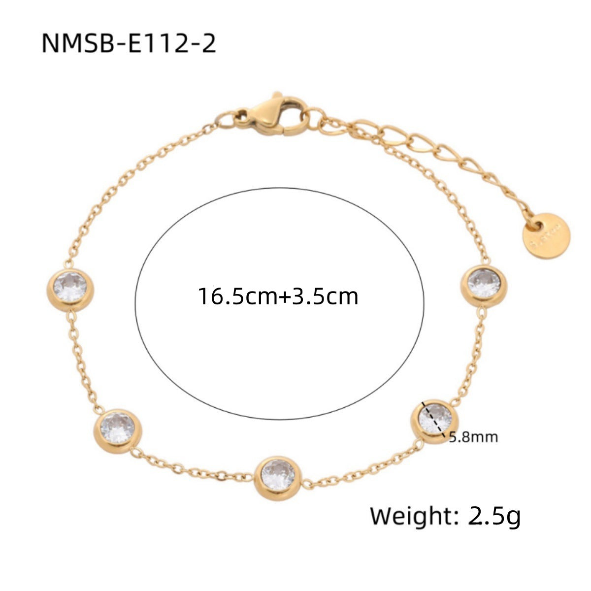 Pulsera de acero inoxidable con diseño geométrico redondo y diamantes de imitación para mujer, acabado chapado, aspecto lujoso, resistente al deslustre