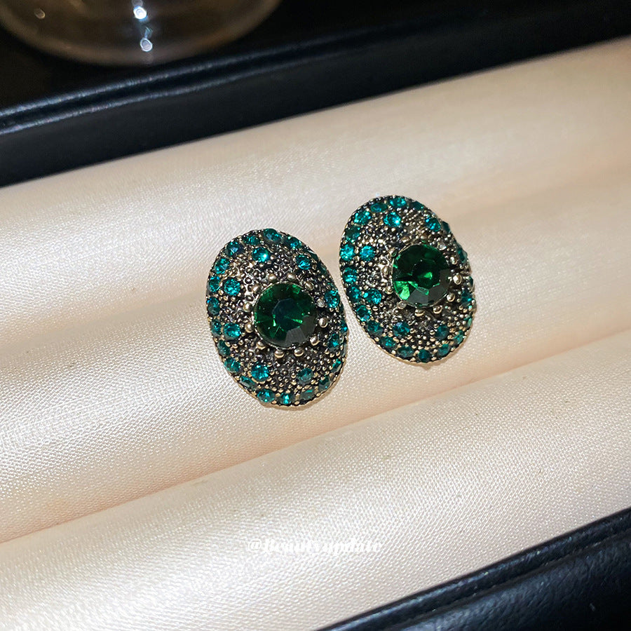 Orecchini Ovali Geometrici Stile Vintage con Intarsio di Strass in Argento Sterling 925 da Donna