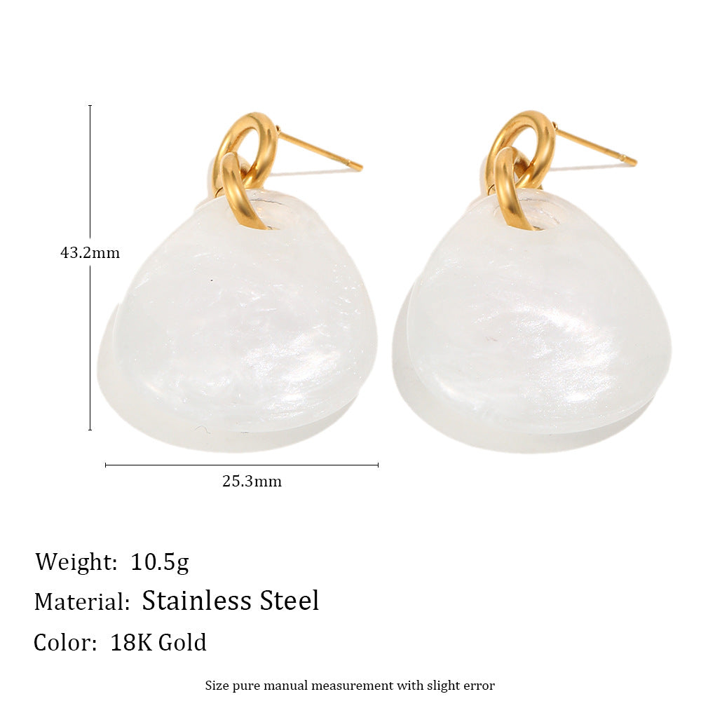 Elegant Minimalist Oval Acrylic and 18K Gold Plated Stainless Steel Round Hoop Earrings for Women
