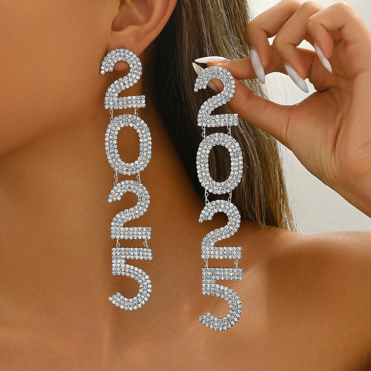 Pendientes de Cobre en Forma de Número con Incrustaciones de Pedrería Minimalistas y Elegantes para Mujer