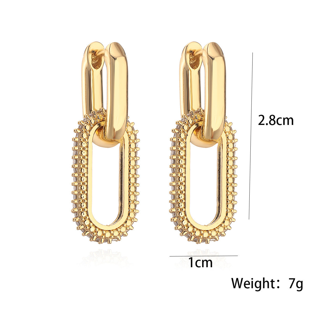Minimalist Geometric Copper Earrings with Real Gold Plating and Zircon Inlay for Women