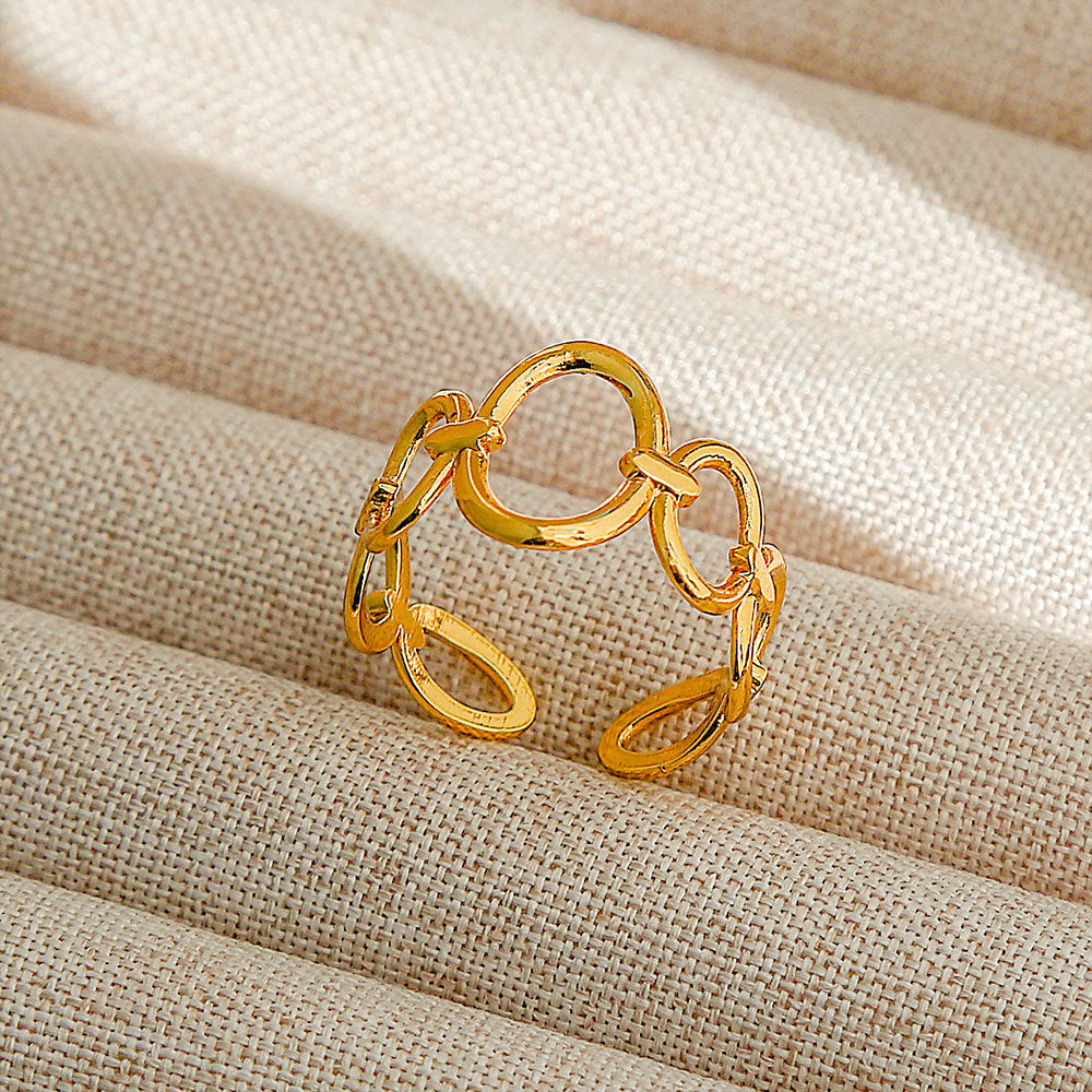 Anello regolabile in acciaio al titanio, stile hip hop geometrico, placcato per donna