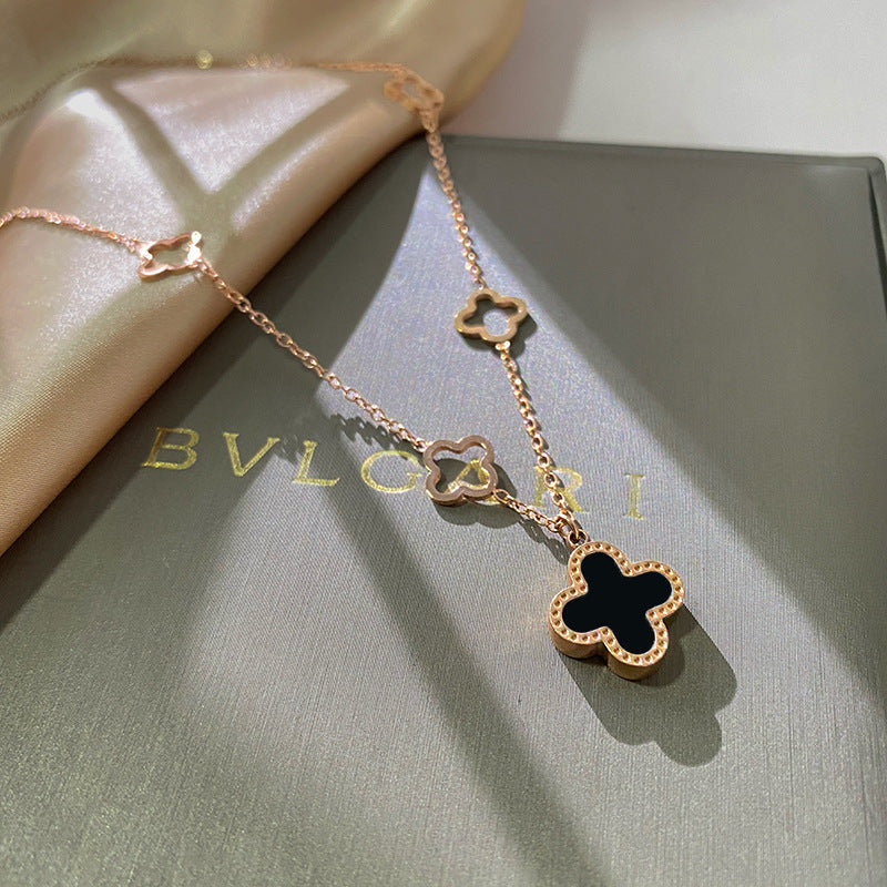Fashion Hollow Four-Leaf Clover Gold Plated Titanium Steel Necklace for Unisex