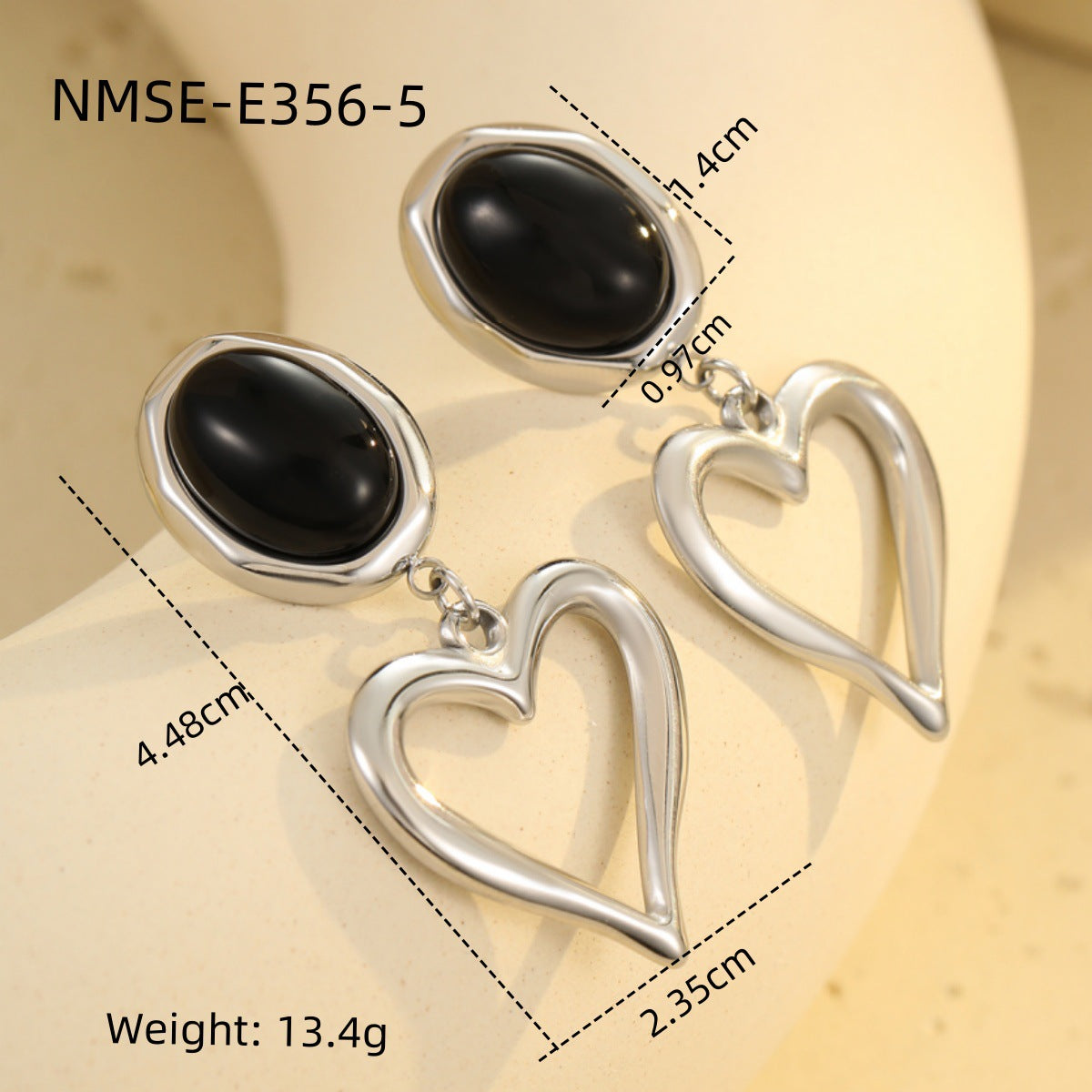 Pendientes con forma de corazón de estilo francés vintage, de acero inoxidable con baño de oro de 18 quilates e incrustaciones de piedra natural
