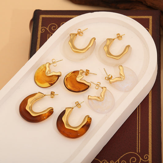 Pendientes de aro geométricos vintage en forma de C de acero inoxidable con acabado chapado para mujer