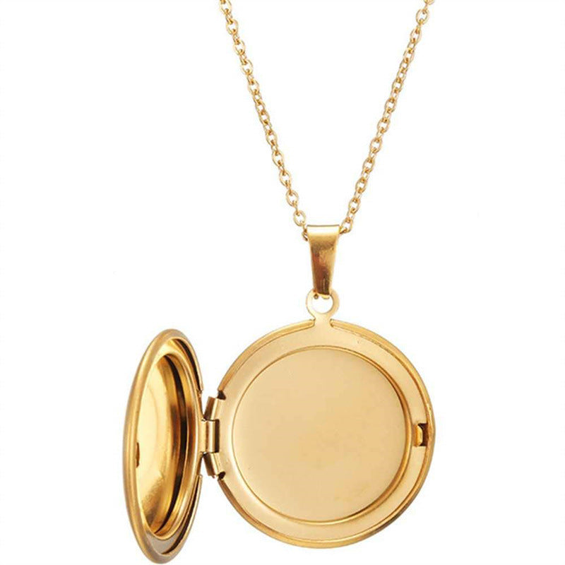 Delicate Round Opening Photo Locket Necklace in Stainless Steel with Titanium Steel Pendant and Plated Finish