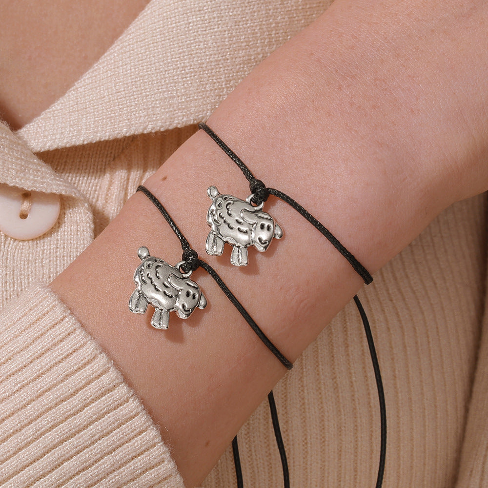 Animal Zinc Alloy Pendant Wax Cord Bracelet Unisex