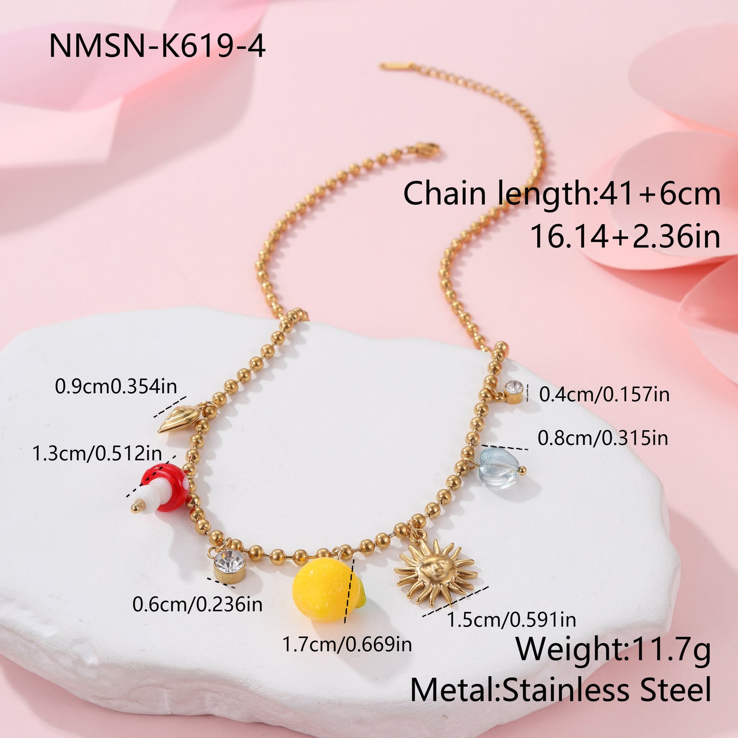 Collana con Pendente in Acciaio Inossidabile a Forma di Frutta alla Moda con Finitura Placcata per Donne, Catena con Ciondolo a Limone, Fragola e Uva