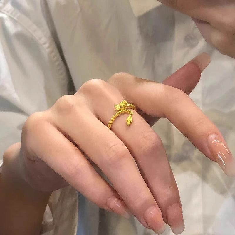 Original Design Letter-Style Gold-Plated Copper Ring for Women with Open Band and Sophisticated Aesthetic
