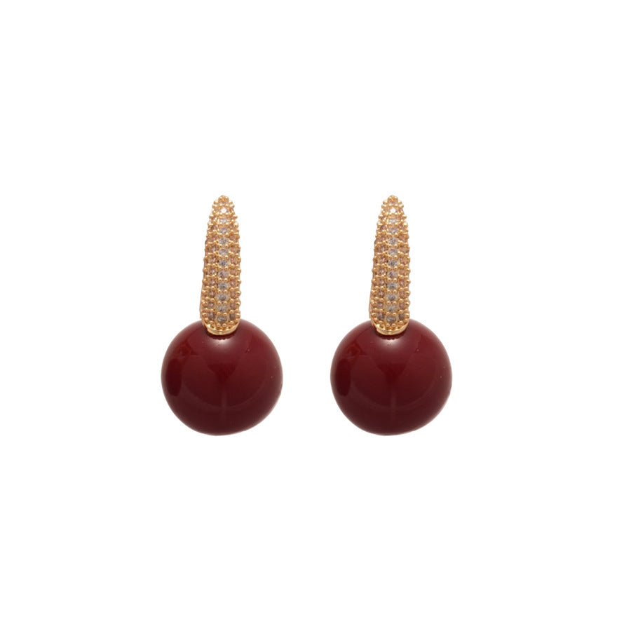 Elegant Vintage-Style Resin Stud Earrings with Cubic Zirconia Accents Round Geometric Design for Women