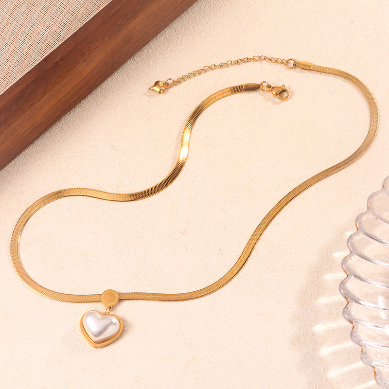 Sweet 18K Gold Plated Heart Stainless Steel Snake Chain Necklace