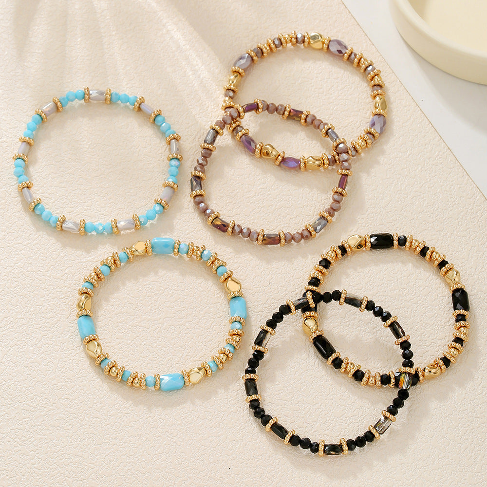 Bohemian Geometric Faceted Glass Bead Stretch Bracelet Set