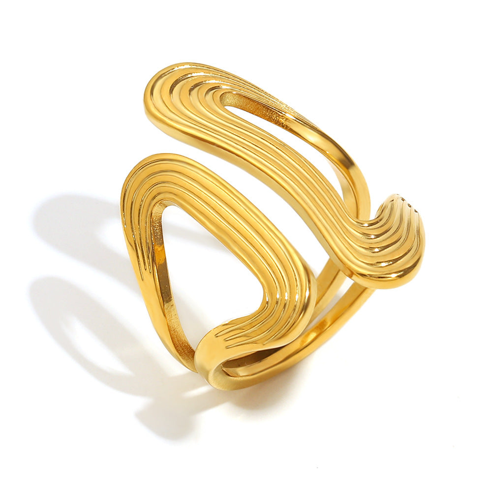 Anello Minimalista Geometrico in Acciaio Inossidabile Placcato Oro 18K da Donna