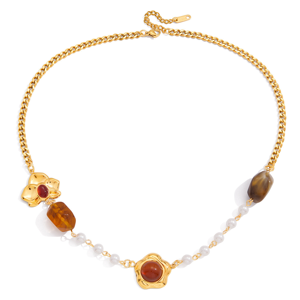 Collana con ciondolo geometrico artistico vintage in resina da donna con catena in acciaio inossidabile e finitura placcata