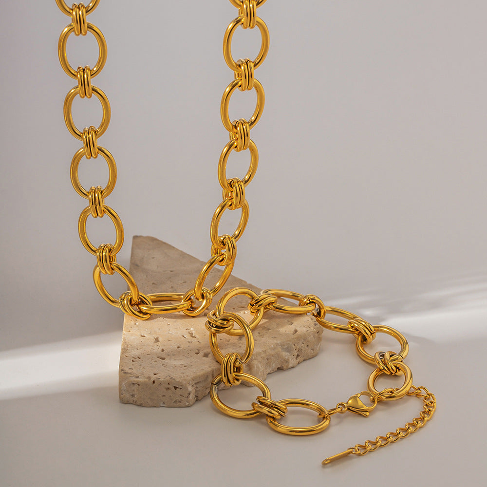 Trendy Geometric Circle 18K Gold Plated Stainless Steel Chunky Chain Bracelet for Women