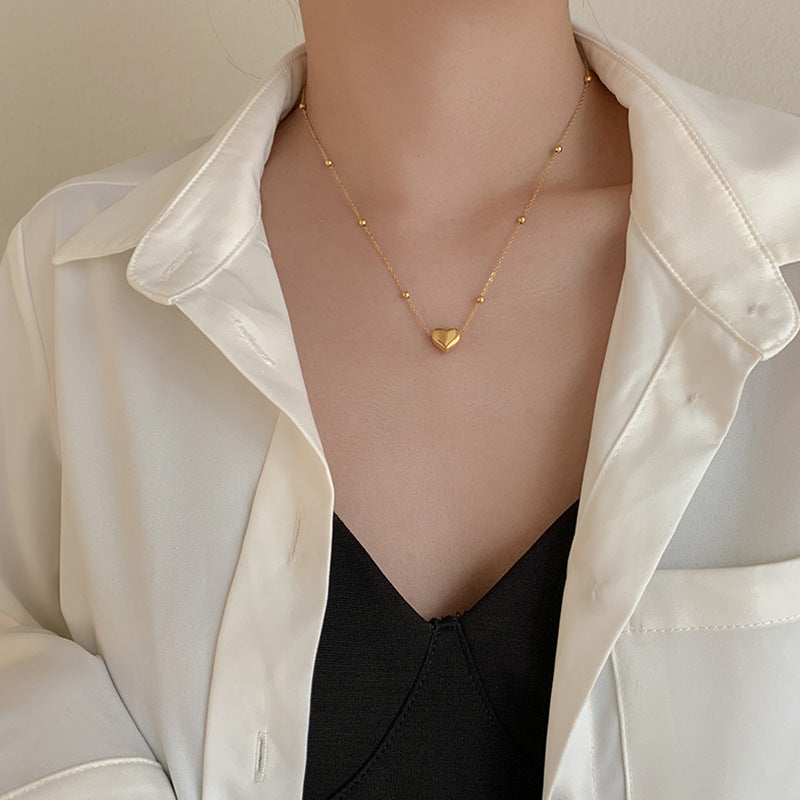 Elegant Heart Titanium Steel Plated Beaded Necklace for Women