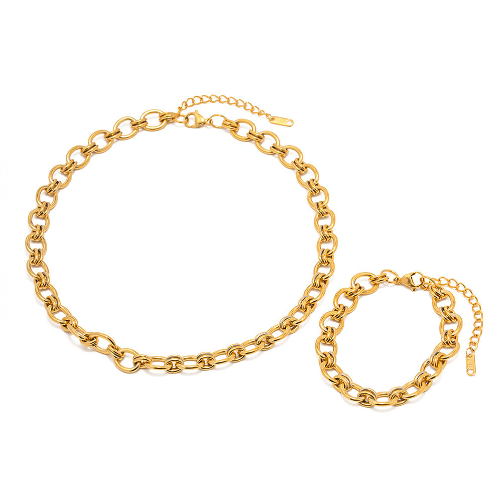 18K Gold Plated Geometric Stainless Steel Cable Chain Bracelet for Women