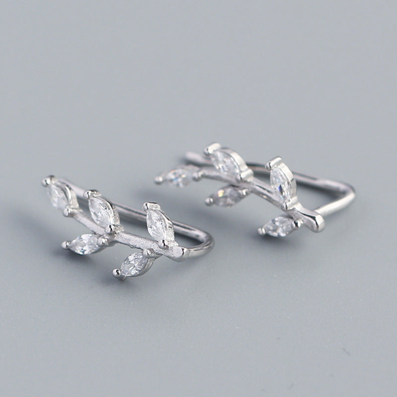 Orecchini in Argento Sterling S925 a Forma di Foglia, Dolci e Freschi, con Intarsio di Strass