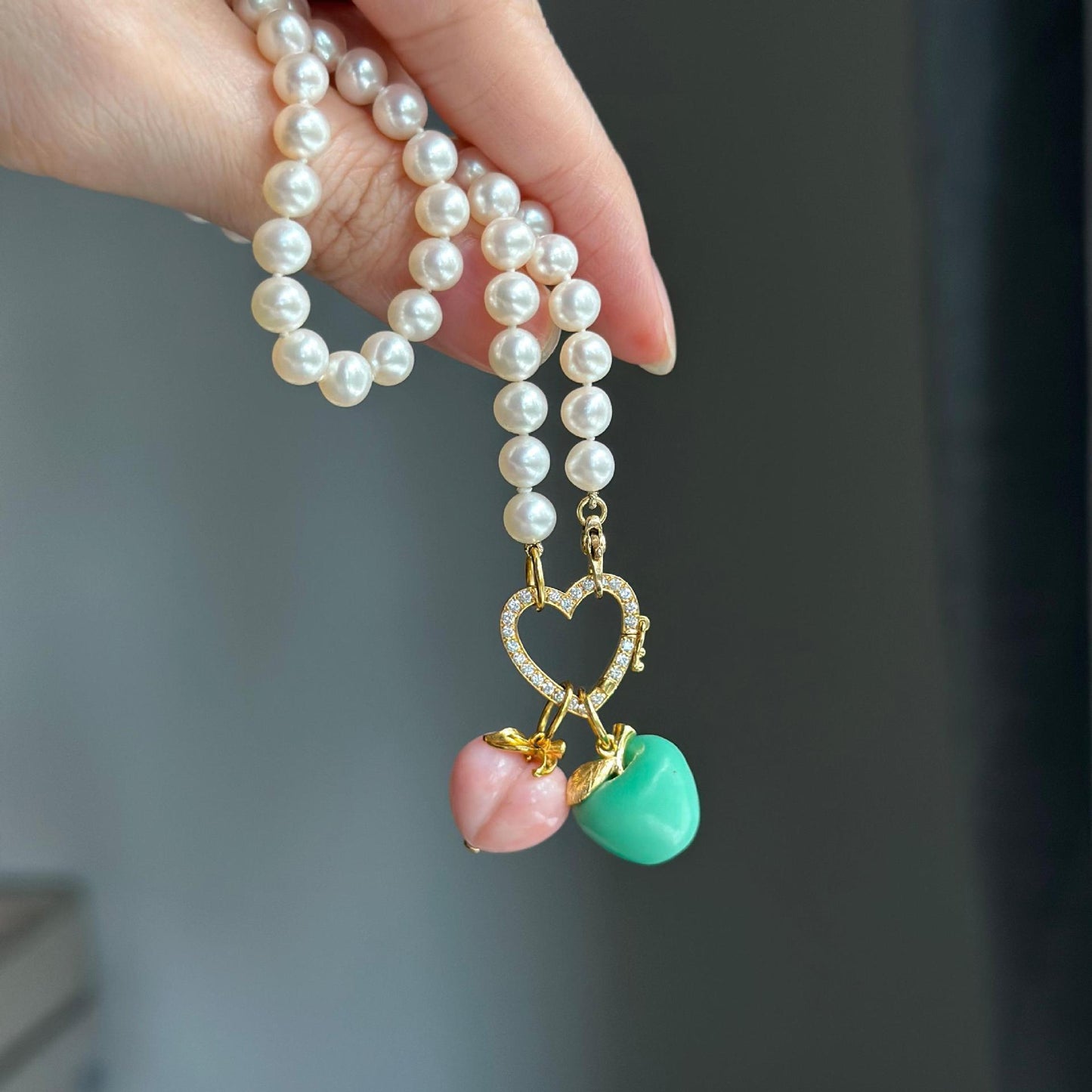 Fruit Charm Bar Plated Brass Cable Chain Necklace with Resin Pendants for Women