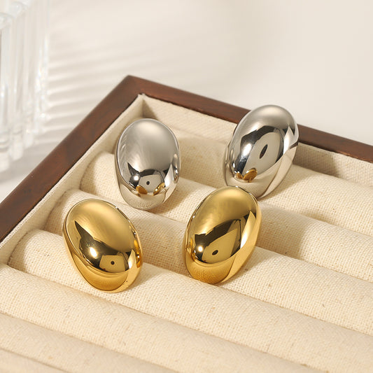 Orecchini minimalisti ovali in acciaio inossidabile placcati oro 18 carati, design geometrico 3D, finitura a specchio lucida