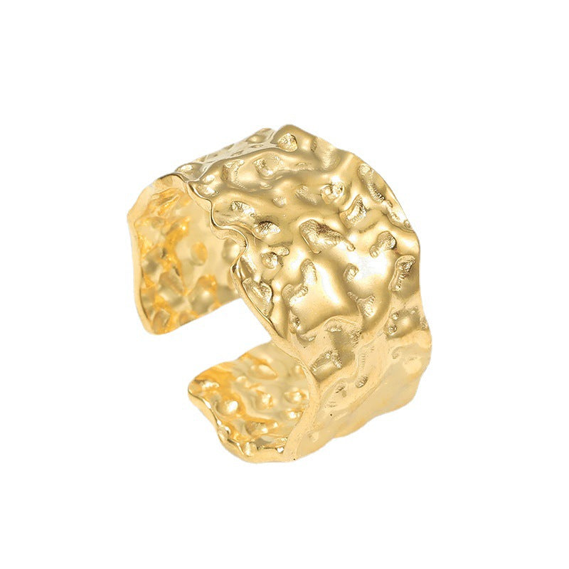Minimalist Irregular Texture Titanium Steel Adjustable Open Ring for Finger with Plated Finish