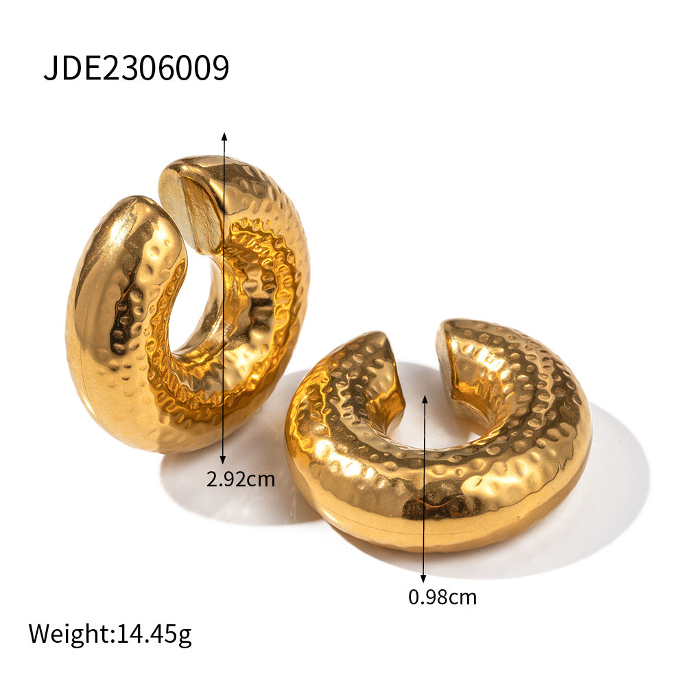 Trendy Geometric Hollow Cylinder 18K Gold Plated Stainless Steel Hoop Earrings for Women