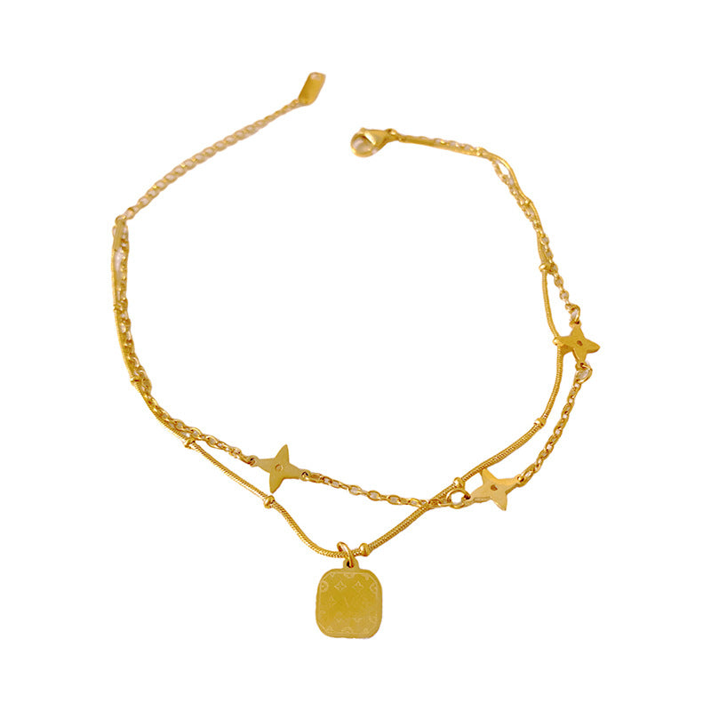 Minimalist Square Geometric Titanium Steel Snake Chain Anklet