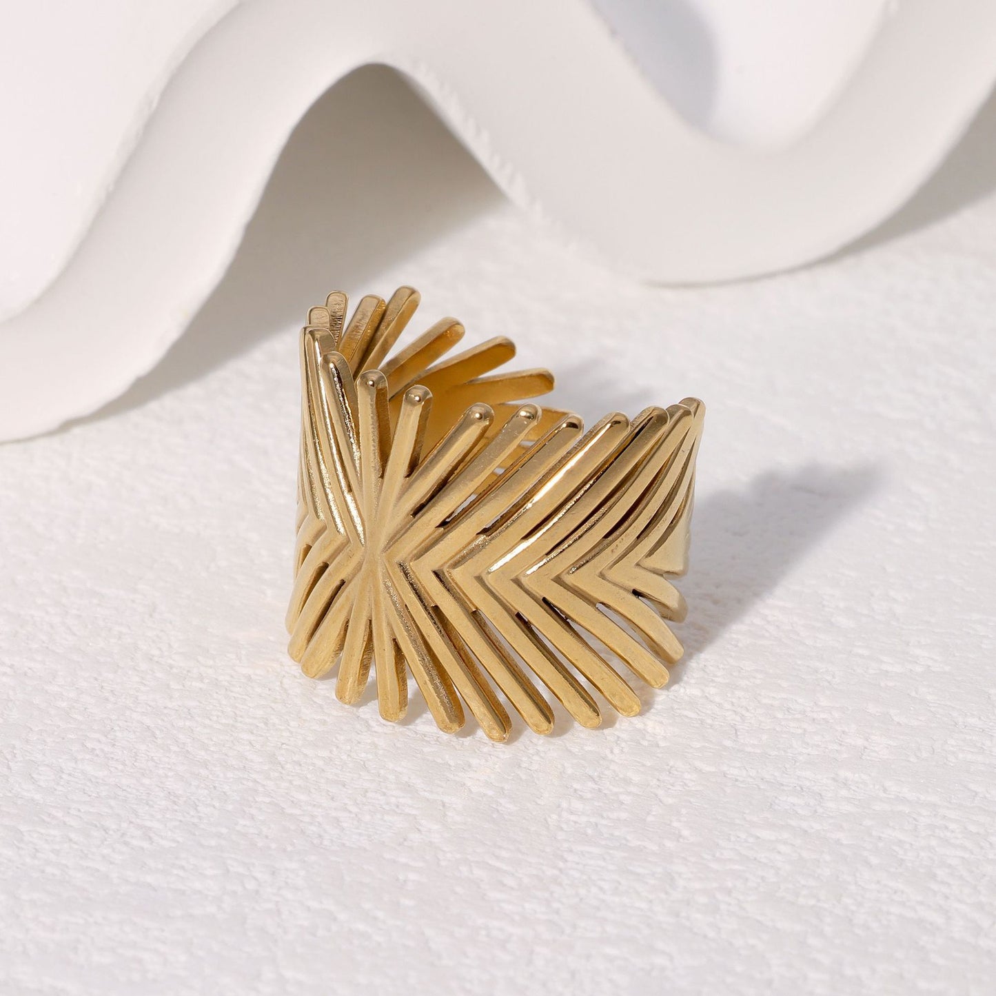 Minimalist 18K Gold Plated Geometric Line Titanium Steel Adjustable Open Ring