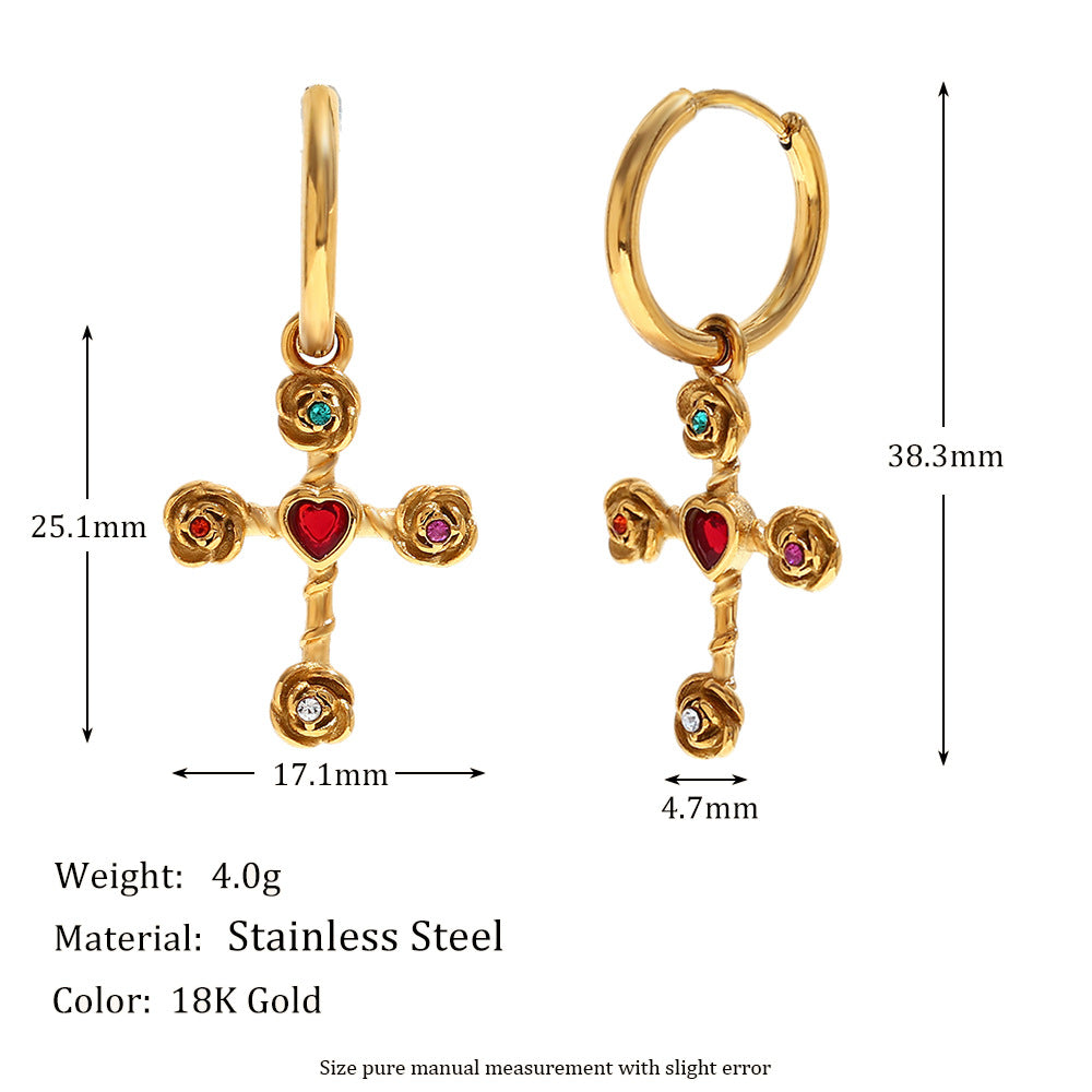 Collana con Pendente a Croce Geometrica Stile Vintage in Acciaio Inossidabile con Placcatura in Oro 18K e Accenti di Strass Colorati