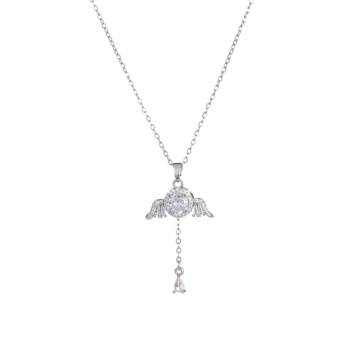 Collana di lusso in acciaio al titanio a forma di cuore con intarsio di strass e pendente a nappa da donna, catena sottile regolabile per clavicola