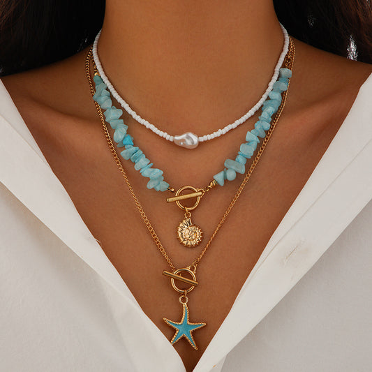 Baroque Star Pendant Necklace in Alloy with Electroplated Finish for Women, Sweet and Playful Dopamine Style Layering Chain Jewelry