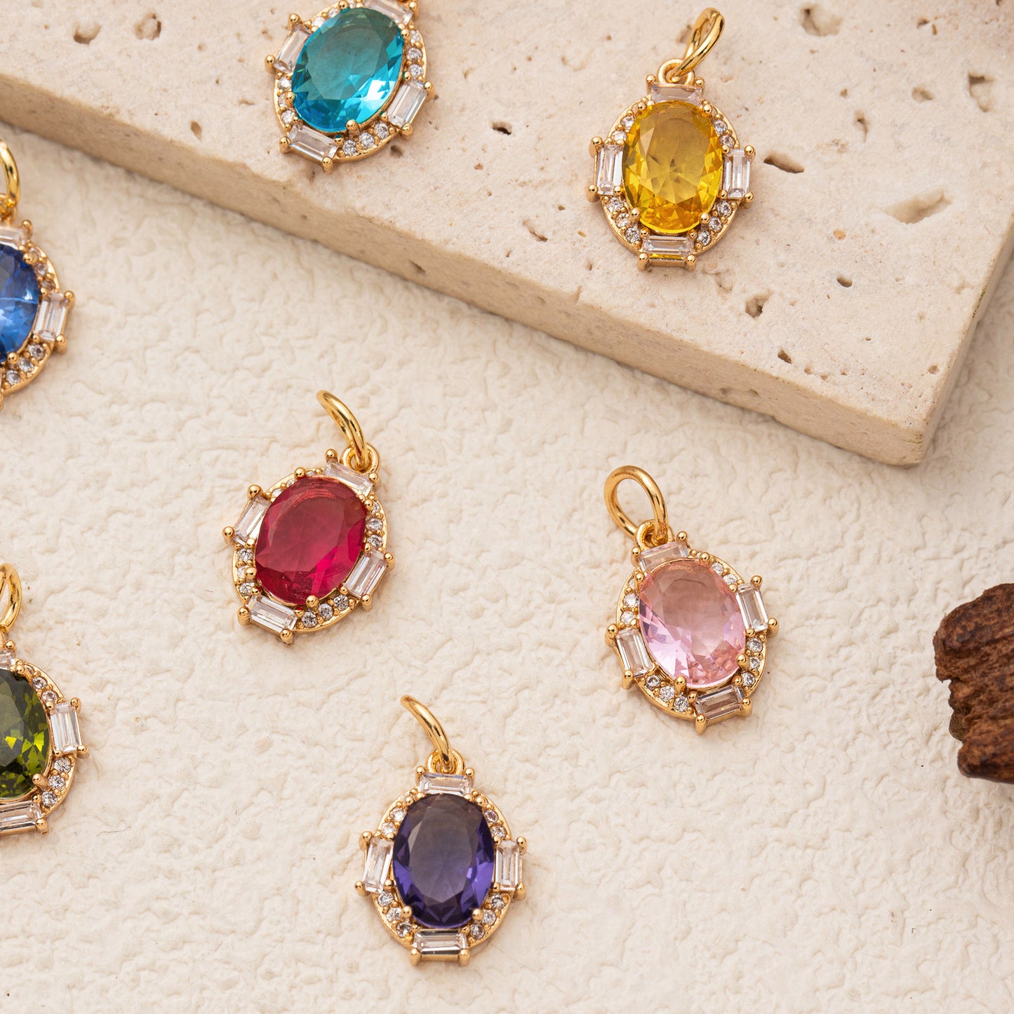 Minimalist Oval Geometric Brass Pendant with Cubic Zirconia December Birthstone for Women
