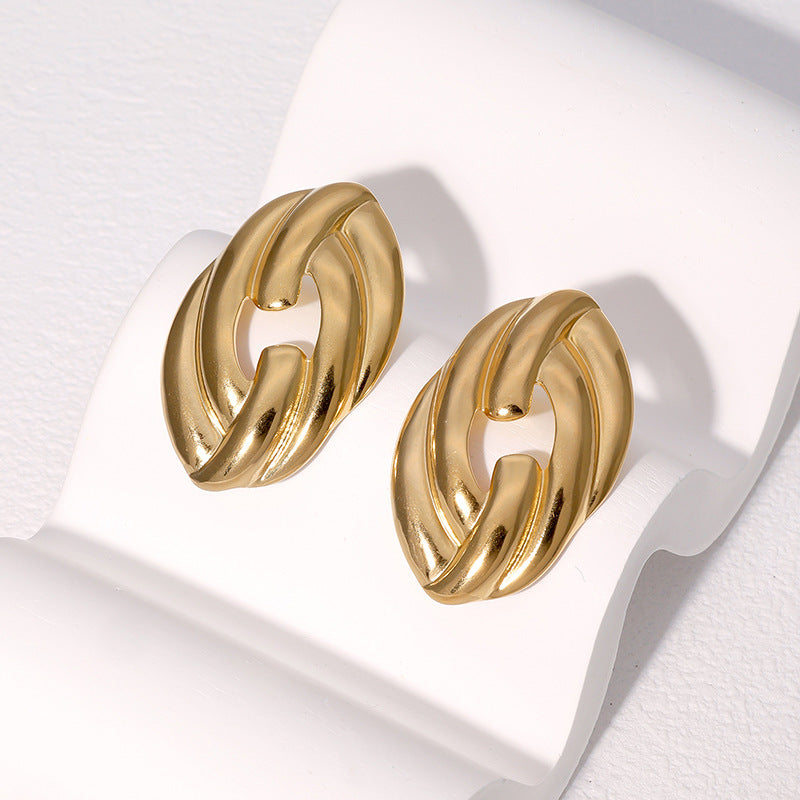 Orecchini a perno geometrici minimalisti in acciaio inossidabile da donna con placcatura in oro 18 carati e perni in acciaio al titanio