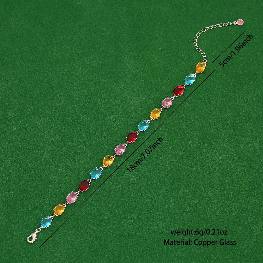Minimalist Geometric Candy-Colored Zircon Crystal Bracelet for Women in Copper with Micro-Pavé Setting