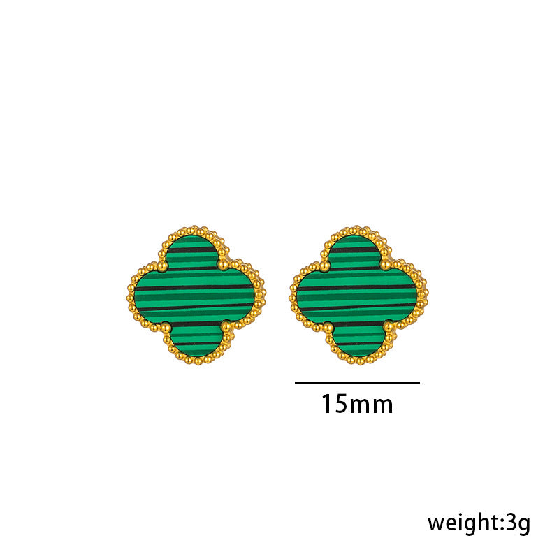 Pulsera Minimalista de Acero de Titanio con Forma de Trébol para Mujer con Baño de Oro e Incrustaciones de Nácar