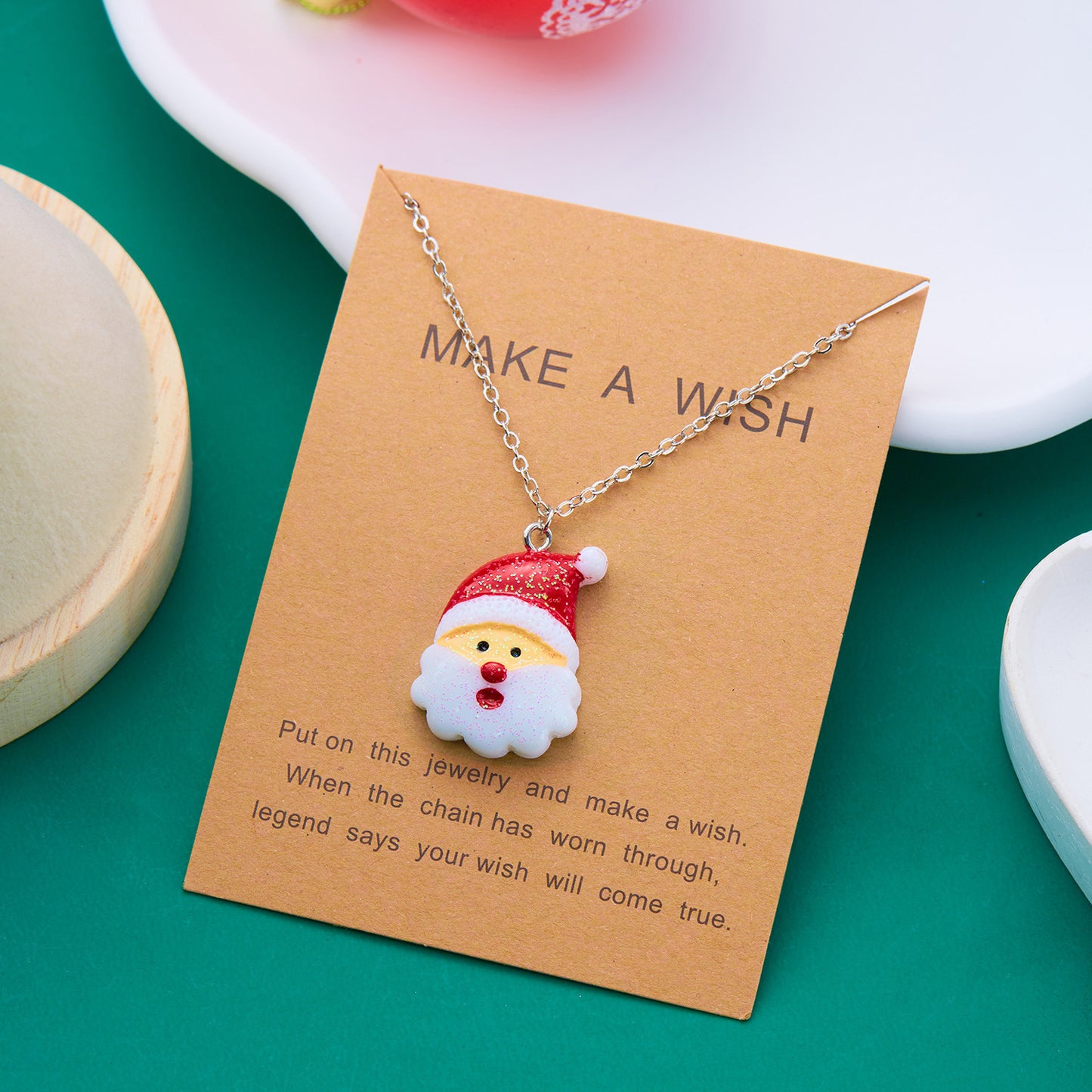 Collana con ciondolo a pupazzo di neve in resina stile OL, elementi natalizi, fiocco di neve, campana, scatola regalo di Babbo Natale, per donna