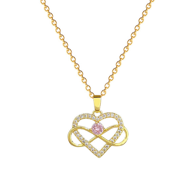 Charming Heart-Shaped Titanium Steel Necklace with Full Rhinestone Inlay for Women, Delicate Clavicle Chain with Romantic Floral and Nature-Inspired Design